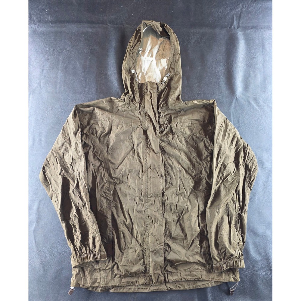 LL Bean Mens Olive Green Ripstop Nylon Hooded Rain Jacket Windbreaker 0ALB6